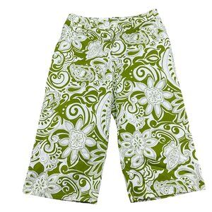 Chicos Capris Women‎ 2 Large 12 Green White Floral Aloha Tropical Cotton Stretch